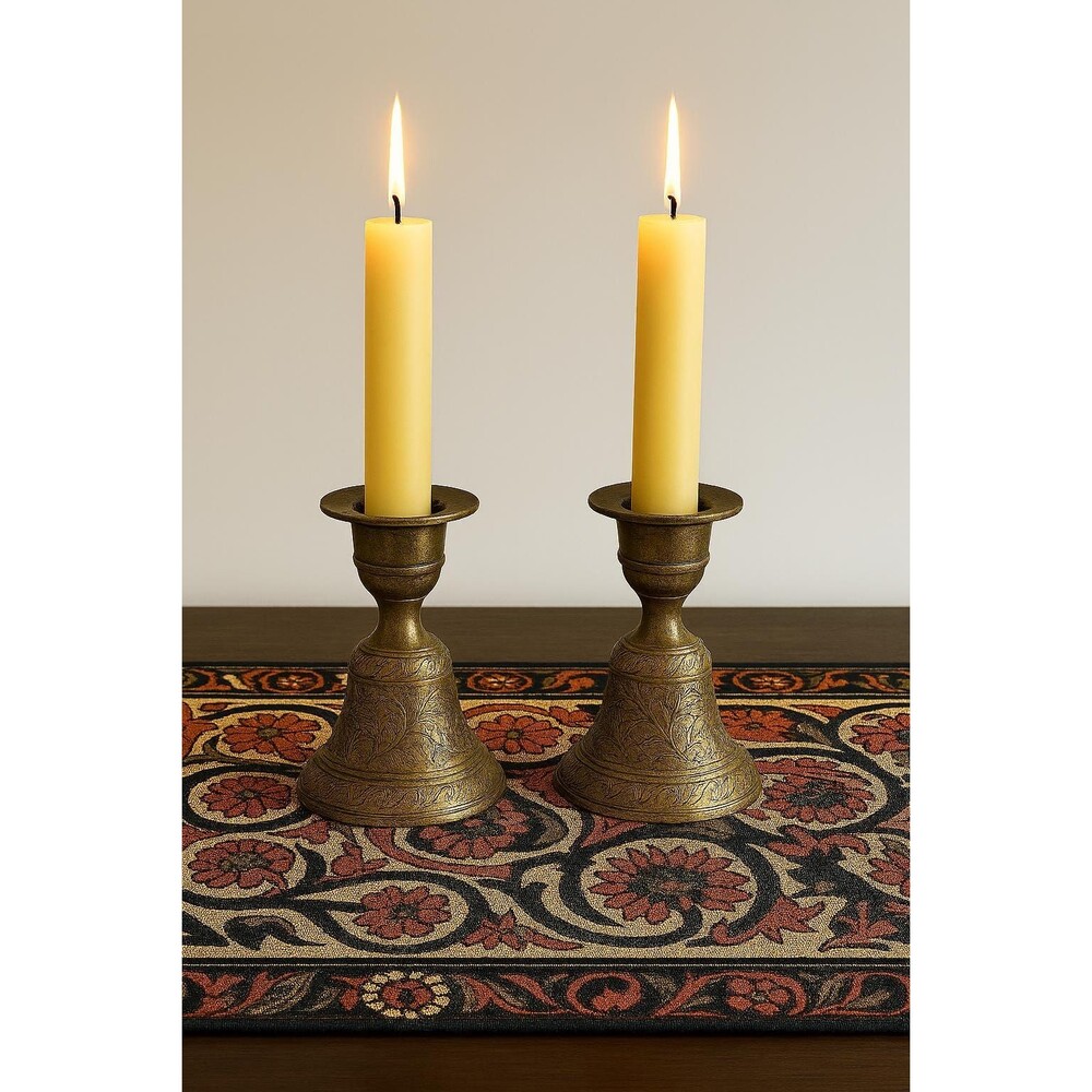 Vintage Sarna Brass Bell Candleholders | Etched Floral Decor